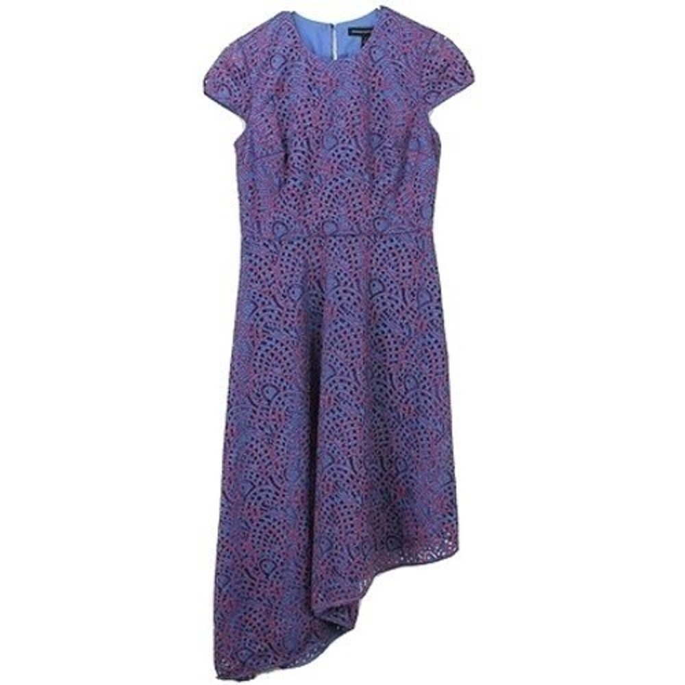 Banana Republic Eyelet Midi Dress 2 Blue Red Cap Sleeve Party